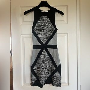 Trina Turk timeless sleeveless gray and black knit dress